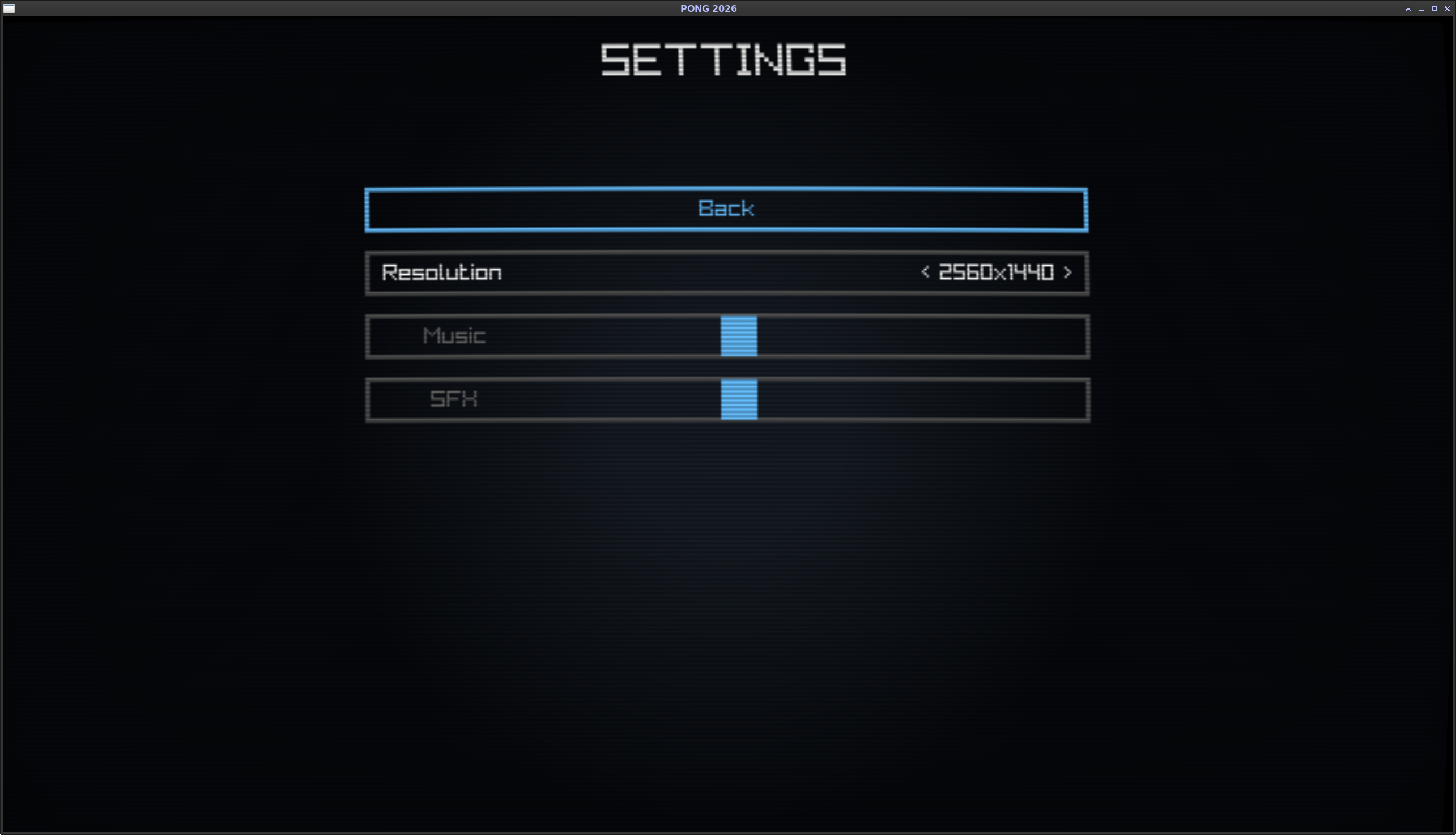 Settings menu